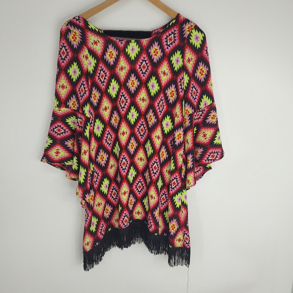 Uncle Frank Bright Diamond Fringe Tunic Dress Top Lightweight Size XS